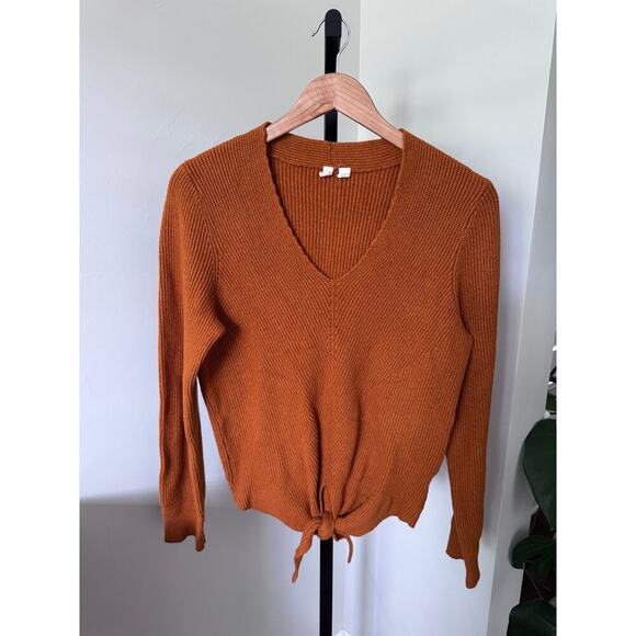 Anthropologie Moth Burnt Orange V Neck Sweater Womens Large - Picture 1 of 4